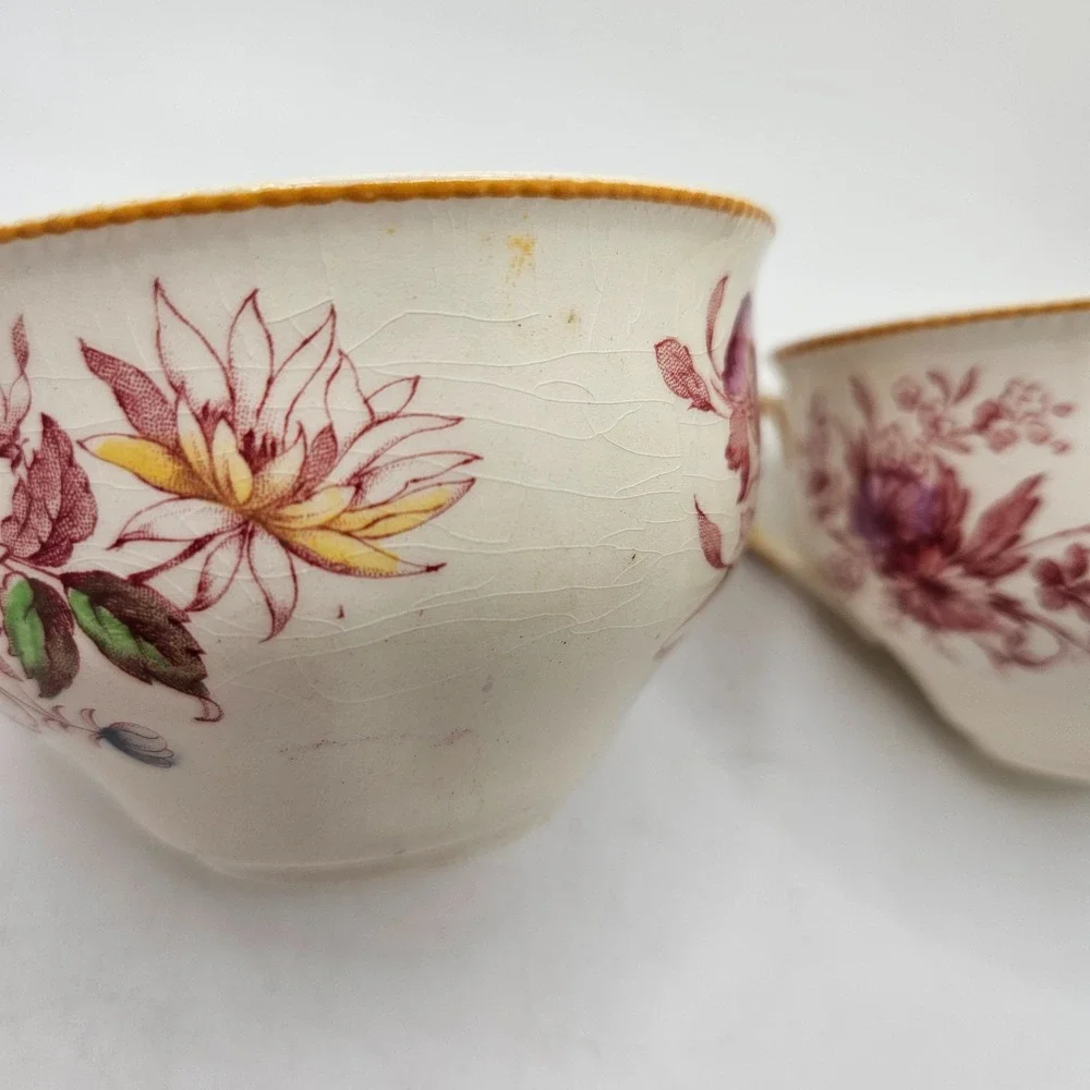Vintage Johnson Brother's Floral Transferware Tea Cups Set of 2 Cottagecore